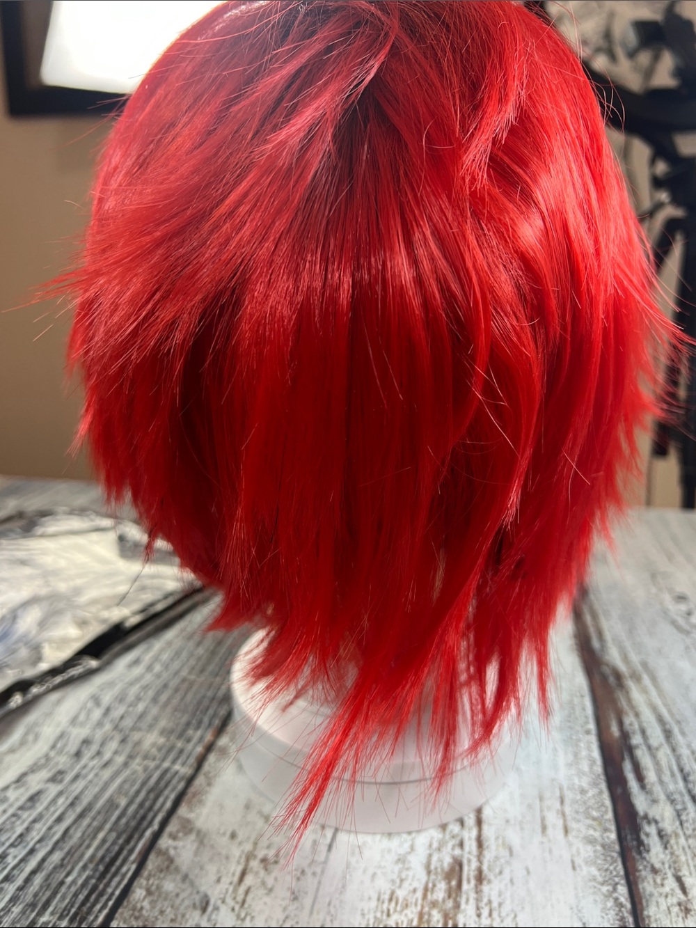 Bright Red Layered Bob Cosplay Wig | Short Anime Style Wig with Side Bangs NIB - Picture 5 of 7